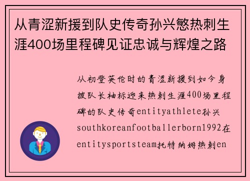 从青涩新援到队史传奇孙兴慜热刺生涯400场里程碑见证忠诚与辉煌之路 ⚽🔥 从青涩新援到队史传奇孙兴慜热刺生涯400场里程碑见证忠诚与辉煌之路 ⚽🔥